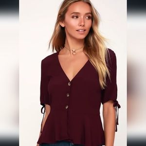 DONATING SOON: Lulu's Burgundy Button-Up Peplum Top